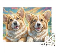 Welsh Corgi Jeu De Puzzle Champ de Fleurs Sauvages au Bord du lac 1000 Éléments Carton pour Débutants Impression HD Anti-Stress Nouveau Modèle Idée Cadeau Parfaite Réduit 52x38cm/1000pcs