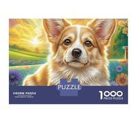 Welsh Corgi Puzzle 1000 Pièces Carton Épais Corgi dans Un Paysage Lumineux Passe-Temps Cadeau Original Imprimerie HD Pas De Décalage Couleurs Vives 38x26cm/1000pcs