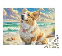 Welsh Corgi Puzzle Classique Scène de Plage côtière 1000 Pièces Carton Épais pour Seniors Détente À Domicile Éducatif Cadeau De Noël Idée Cadeau Parfaite 70x50cm/1000pcs