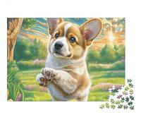 Welsh Corgi Puzzle en Carton Clairière ensoleillée 1000 Pièces Carton Recyclé pour Adolescents Résistant À La Déchirure Décoration Murale Exclusif Haute Qualité 52x38cm/1000pcs