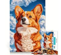 Welsh Corgi sur Fond de Ciel Bleu Puzzle de 1000 pièces pour Adolescents Jeu de Concentration mentale Découpe de précision Bords Lisses pour Les fêtes (50x75cm)