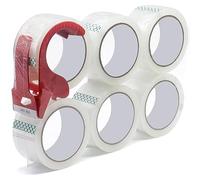 WELSTIK ruban d'emballage avec distributeur d'emballage pour l'emballage de colis et de boîtes de transport robuste et durable, 5 cm x 55 M, transparent, 6 feuilles