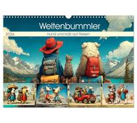 Weltenbummler. Hund und Katz auf Reisen (Wandkalender 2026 DIN A3 quer), CALVENDO Monatskalender: Ein liebevoll illustrierter Kalender, der Hunde und Katzen als neugierige Weltentdecker zeigt