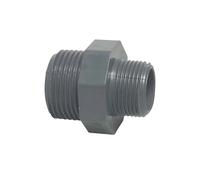 WeltenMarkt Réducteur de mamelon hexagonal 1 1/4" x 1/2" - Filetage extérieur en PVC-U - Pour piscine, aquariums et industriels - 10 bar - Gris - Résistant à la température et aux produits chimiques