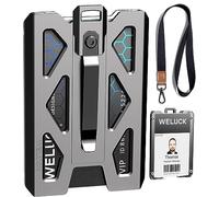 Weluck, porte-badge d'identité, portefeuille en aluminium durable avec lanière et clip en métal, pour 4 cartes/badges d'identité par Weluck, pour le bureau, le travail, la police, cadeau en plein air