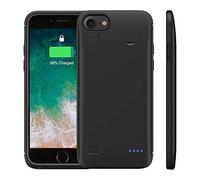 WELUV Coque de batterie pour iPhone 6/6S/7/8/SE2/SE3 - 4000 mAh - Coque de charge avec support de téléphone - Coque de chargement rechargeable ultra fine - Noir - 4,7