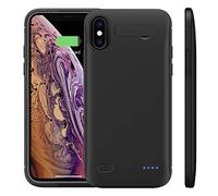 WELUV Coque de Batterie pour iPhone X XS 4000 mAh - Support de Téléphone Intégré - Ultra Fine et Rechargeable - Noir - Version 2019 - 5,8 Pouces