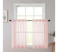 Welvetblk Lot de 2 rideaux courts de 91,4 cm de long - Rideaux courts modernes doux et aérés pour petite fenêtre, petit rideau avec passe-tringle pour salle de bain, sous-sol, rose poudré, chacun