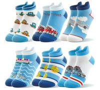 Welwoos Chaussettes courtes pour enfants Boys Ankle Socks No Show Funny Odd Cartoon Novelty Cotton Low Cut Socks 6 Paires Cadeaux Fournitures pour les Bas pour Garçons Enfants (Voiture, 1-3 ans)