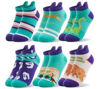 Welwoos Chaussettes courtes pour enfants Boys Ankle Socks No Show Funny Odd Cartoon Novelty Cotton Low Cut Socks 6 Paires Cadeaux Fournitures pour les Bas pour Garçons Enfants (Dinosaure, 3-5 ans)