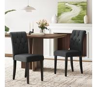 Welzona Lot de 2 Chaises de Salle à Manger Rembourrées, Fauteuils Capitonné avec Pieds en Bois Massif, Chaise d'Appoint Moderne en Tissu pour Salle à Manger, Cuisine, Restaurant ou Hôtel - Noir