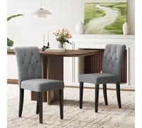 Welzona Lot de 2 Chaises de Salle à Manger Rembourrées, Fauteuils Capitonné avec Pieds en Bois Massif, Chaise d'Appoint Moderne en Tissu pour Salle à Manger, Cuisine, Restaurant ou Hôtel - Gris
