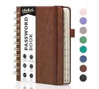 WEMATE Carnet de mots de passe à spirale avec onglets alphabétiques, petit carnet de mots de passe pour personnes âgées, carnet de mots de passe Internet à couverture rigide - 4.7''x 6'' (marron)