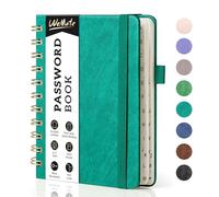 WEMATE Carnet de mots de passe avec onglets alphabétiques - Carnet à spirale pour personnes âgées - Carnet de mots de passe Internet, journal de bord - Petit format - 11,9 x 15,2 cm (bleu sarcelle)