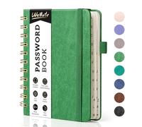 WEMATE Carnet de mots de passe avec onglets alphabétiques - Carnet à spirale pour personnes âgées - Carnet de mots de passe Internet, journal de bord - Taille S - 11,9 x 15,2 cm (vert gazon)