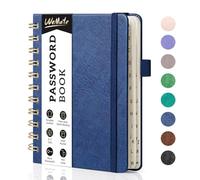 WEMATE Carnet de mots de passe avec onglets alphabétiques - Carnet à spirale pour personnes âgées - Carnet de mots de passe Internet, journal de bord - Taille S - 11,9 x 15,2 cm (bleu marine)