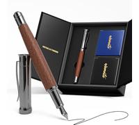WEMATE Ensemble de stylo-plume, pointe fine, 20 cartouches d'encre (10 noires et 10 bleues), 1 convertisseur d'encre, écriture lisse, sans saut, beau cadeau pour homme, femme, stylo plume en bois cool