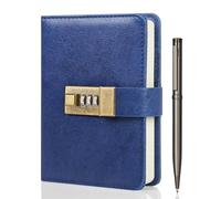 WEMATE Journal avec Serrure, Agenda A6 en cuir PU avec Serrure 192 Pages, Carnet de Notes avec Stylo et Boîte Cadeau, Agenda avec Serrure, Organiseur pour Hommes et Femmes 4.3X 6.18 Bleu