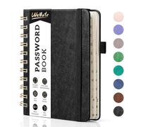 WEMATE Livre de mots de passe à spirale avec onglets alphabétiques, petit livre de mots de passe pour les seniors, carnet de mots de passe Internet - 4.7''x 6'' (Noir)