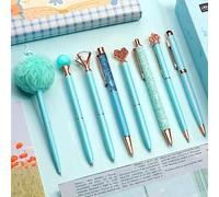 WEMATE Lot de 8 stylos à bille bling pour femmes, stylos pour filles, stylos à bille à encre noire et bleue, cadeaux pour mariage, demoiselle d'honneur, bureau, bleu