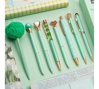 WEMATE Lot de 8 stylos à bille verts Bling pour femme, stylos à bille à encre noire et bleue, cadeaux pour mariage, demoiselle d'honneur, bureau - Vert