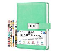 WEMATE Planificateur de Budget Avec Verrou - Livre de Budget Mensuel Avec Carnet de Suivi des Dépenses, Organiseur de Factures, Planificateur Financier et Livres de Comptes 2024, A5,Vert