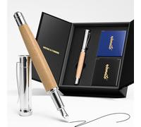 WEMATE Stylo plume en bois avec prise en main ergonomique, pointe fine, 20 cartouches d'encre (10 noires et 10 bleues), 1 convertisseur d'encre, écriture lisse et sans saut, joli cadeau de bureau de
