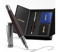 WEMATE Stylo plume en bois avec prise en main ergonomique, pointe fine, 20 cartouches d'encre (10 noires et 10 bleues), 1 convertisseur d'encre, écriture lisse et sans saut, cadeau de bureau pour