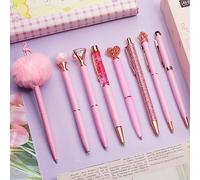 WEMATE Stylos à bille roses, set de 8 stylos à bille, encre noire et bleue, cadeaux pour mariage, demoiselle d'honneur, bureau, fournitures scolaires roses,stylo fille fantaisie (rose)