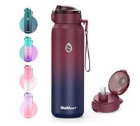 WEMEET Gourde en acier inoxydable avec paille amovible, 700 ml, en acier inoxydable 18/10, sans BPA, avec couvercle en Tritan, pour sports de plein air, travail, voyages, école, rouge et noire