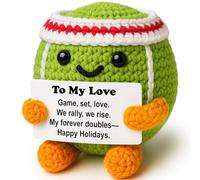 Weming Mini balle de tennis en crochet en peluche avec carte d'histoire faite à la main pour couple - 8 à 10 cm - Game Set Love - Décoration de bureau - Sportif mignon - Double partenaire