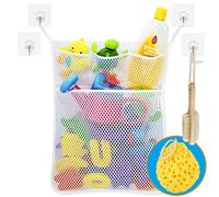 Wemk Filet de Rangement Salle de Bain Jouet de Stockage Sac à Jouet du Bain Avec 4 Crochets Robustes Auto-Adhésifs (Bonus: Eponge de Douche)