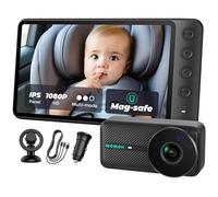 WEMOH Caméra de voiture magnétique pour bébé, écran 12,7 cm HD IPS 1080p, vision nocturne automatique, rotation à 360° avec mode Split et Zoom, caméra de siège de voiture alimentée par USB pour face à
