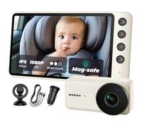 WEMOH Caméra de Voiture Magnétique pour Bébé, Écran IPS Magnétique de 5'' HD 1080P, Vision Nocturne Automatique, Rotation à 360° avec Mode Split & Zoom, Caméra pour Siège Auto Alimentée par USB pour