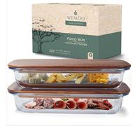 WEMOO Lot de 2 boîtes à charcuterie en verre et bois d'acacia empilables | Récipients à saucisses pour réfrigérateur | Bois massif