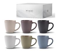 Wemoo Lot de 6 tasses à café [400 ml] - Élégantes avec grande anse - Lot de 6 tasses à café mates - Couleurs pastel - Tasses à thé modernes (tasses)