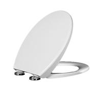 Wemune 07B Siège de toilette en forme de O avec fermeture amortie Blanc 37 x 44 cm Charnière à un bouton Libération rapide Facile à nettoyer Fixation par le dessus Matériau PP Blanc Forme ovale