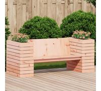 WEMYUFURN Banc en bois massif Douglas avec 2 pots de fleurs intégrés - Banc de jardin robuste avec accoudoirs et dossier pour terrasse - Siège résistant aux intempéries avec pots de fleurs