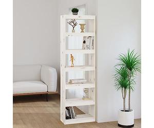 WEMYUFURN Bibliothèque séparateur de pièce, blanche, 60 x 30 x 199,5 cm, en bois de pin massif, avec 6 compartiments spacieux comme espace de rangement décoratif pour livres et décoration