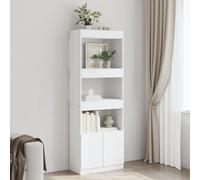 WEMYUFURN Buffet haut classique blanc 63 x 33 x 180 cm en bois avec espace de rangement, meuble bas et support mural pour salon ou bureau comme bibliothèque et étagère sur pied
