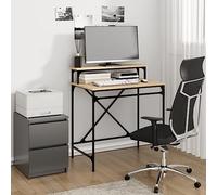 WEMYUFURN Bureau en chêne Sonoma 80 x 50 x 90 cm, bureau d'ordinateur en bois et fer, avec étagère supérieure pratique pour écran, style industriel pour la maison et le bureau