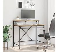 WEMYUFURN Bureau industriel rectangulaire avec surface en bois, pieds en acier et cadre en métal, pour bureau à domicile ou professionnel avec étagères de rangement incluses