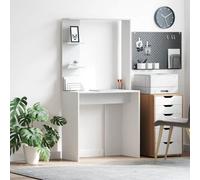 WEMYUFURN Bureau moderne avec étagère, blanc, 78,5 x 37 x 154,5 cm, en bois, surface rectangulaire mate, poste de travail stable pour bureau à domicile ou étude, pratique