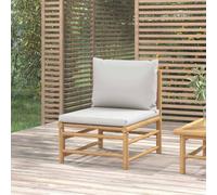 WEMYUFURN Canapé central de jardin en bambou avec coussin gris clair, design modulaire pour une installation flexible, dossier confortable et coussin d'assise rembourré épais pour un grand confort en