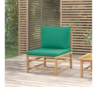 WEMYUFURN Canapé central de jardin en bambou avec coussin vert, canapé d'extérieur modulaire en bambou durable, dossier confortable et rembourrage épais pour un confort d'assise élevé, réglable de