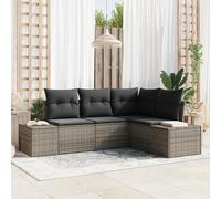 WEMYUFURN Canapé d'angle de jardin, gris, avec coussins, résistant aux intempéries, pour balcon et terrasse, design moderne, pour 4 personnes, résistant aux UV et imperméable, nettoyage facile