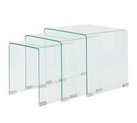 WEMYUFURN Ensemble de 3 tables gigognes en verre de sécurité, design moderne pour les petits espaces, empilables et multifonctionnels comme table d'appoint ou table de chevet.
