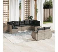 WEMYUFURN Ensemble de canapé de jardin modulaire 9 pièces avec coussins, gris clair, en polyrotin, mobilier de jardin pour terrasse et cour, housses amovibles et lavables, coussins d'assise