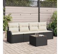 WEMYUFURN Ensemble de canapés de jardin en polyrotin noir et crème avec coussins confortables, design modulaire pour terrasse, balcon, jardin, pieds réglables pour un support stable