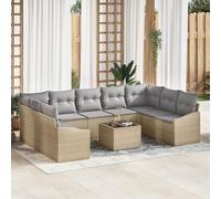 WEMYUFURN Ensemble de canapés de jardin en rotin synthétique résistant aux intempéries beige avec coussins gris pour 9 personnes, ensemble d'extérieur avec matériau résistant aux UV et housses